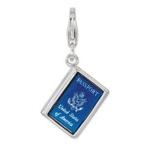Sterling Silver Enameled 3D Passport Lobster Clasp Charm New Pendant